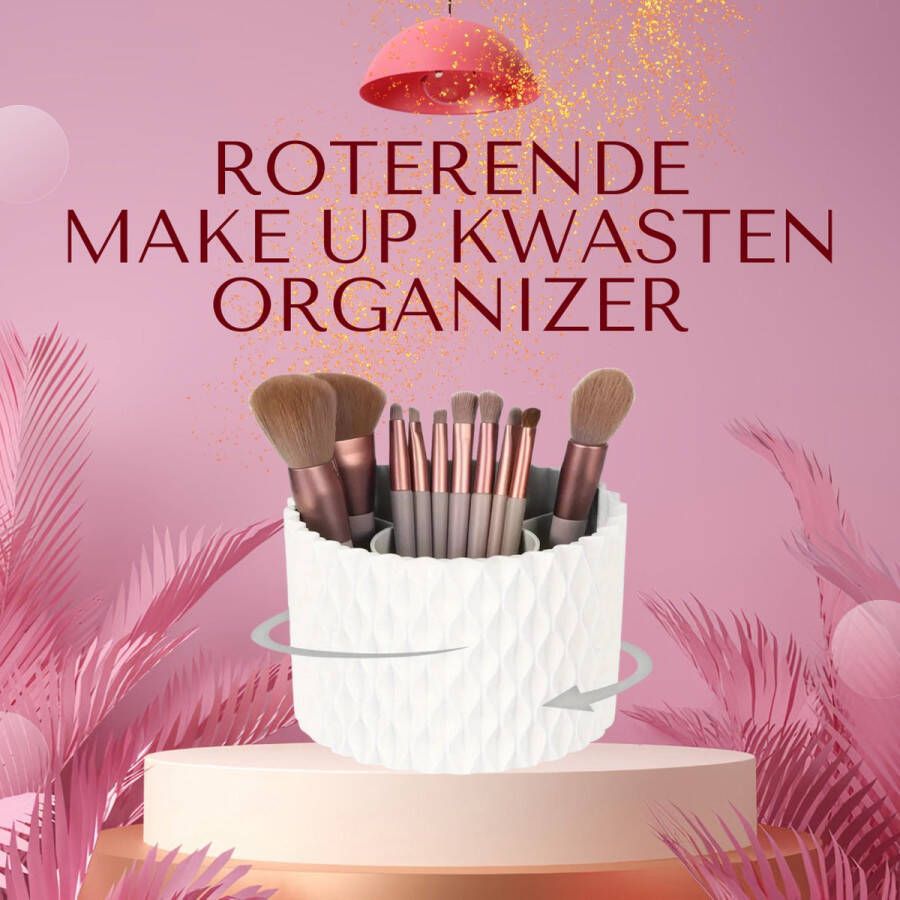 Happy Goodies Luxe Make Up Kwasten Organizer Wit Draaibaar Roterend 360 graden 5 Vakken Make up Organizer Luxury Lifestyle