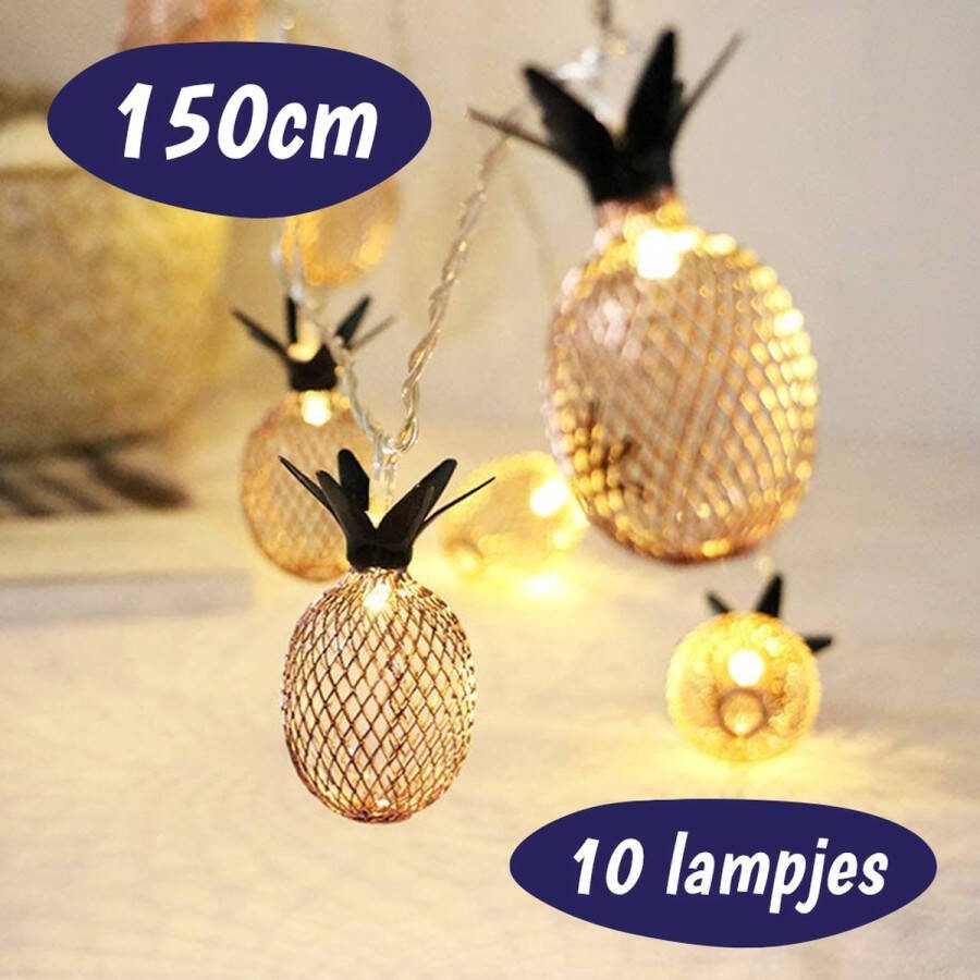 Happy Happenings Lichtslinger 1 5 M 10 Lampjes Ananas Warm Wit LED Fairy Lights Lichtjeslinger op Batterijen Kerstverlichting