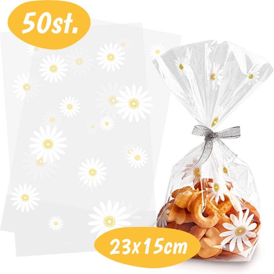 Happy Happenings Uitdeelzakjes Madelief 50 stuks Blokbodemzakjes Cellofaanzakjes Traktatie Zakjes Snoepzakjes Transparant Plastic Doorzichtig