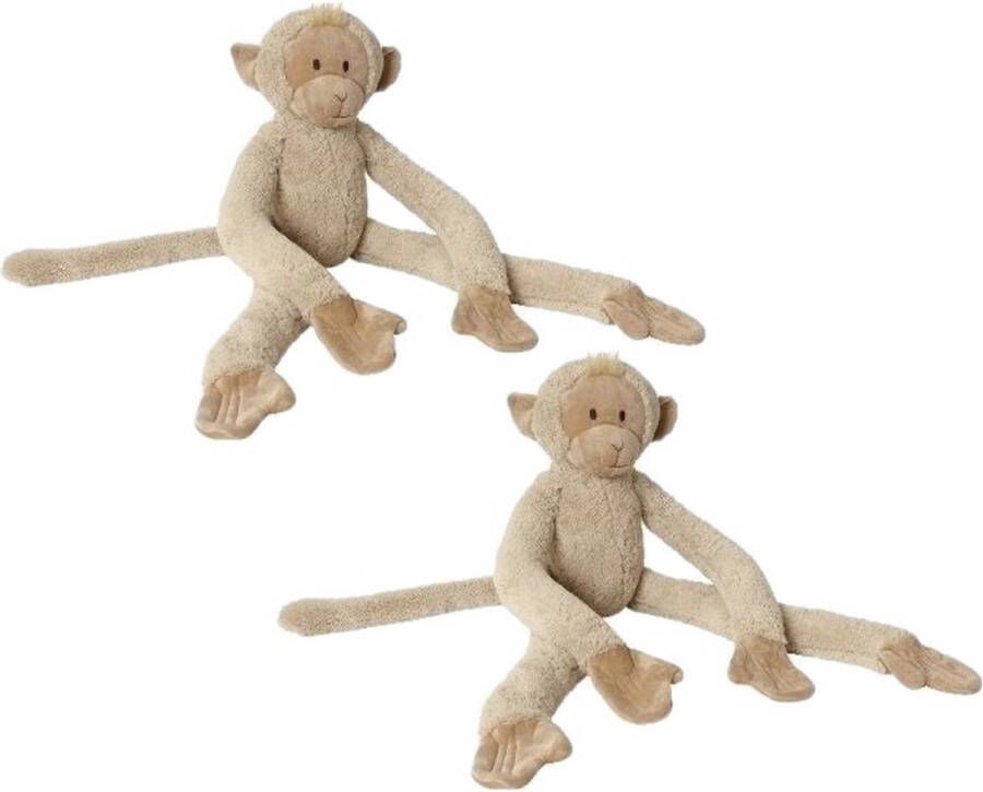 Happy Horse 2x stuks aapje knuffel beige 45 cm Knuffels apen knuffeldieren