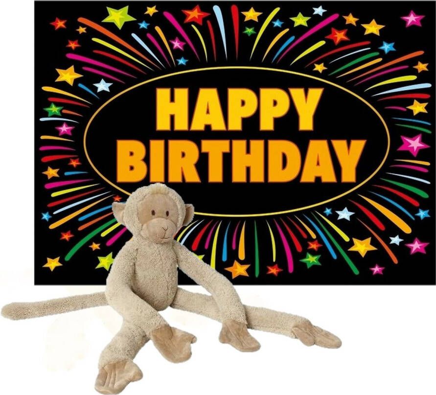 Happy Horse knuffel aap apen 85 cm met een verjaardag wenskaart happy birthday Knuffel bosdieren