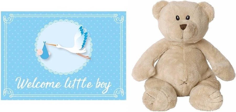 Happy Horse Kraamcadeau jongen knuffelbeer Buster 17 cm met geboortekaart baby geboorte kado
