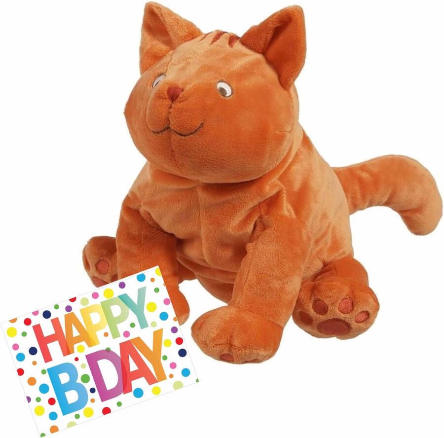 Happy Horse Pluche knuffel Dikkie Dik kat poes 43 cm met A5-size Happy Birthday wenskaart Verjaardag cadeau setje