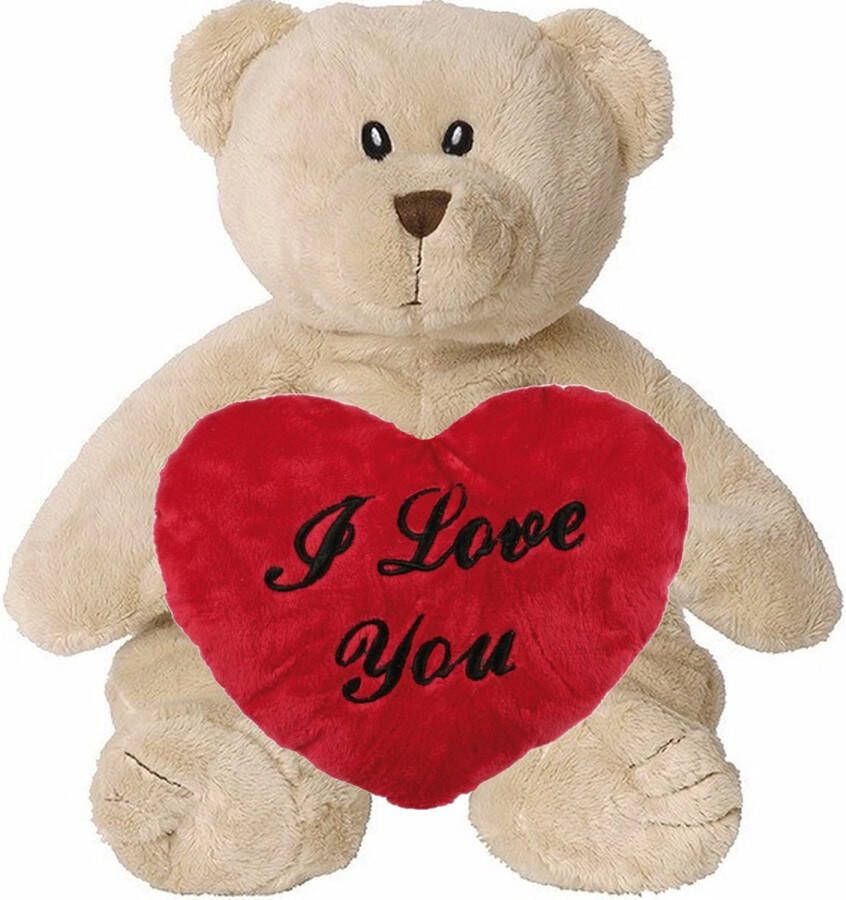 Happy Horse Valentijn Love cadeau set Knuffelbeer met rood Love you hartje 10 cm Knuffelberen