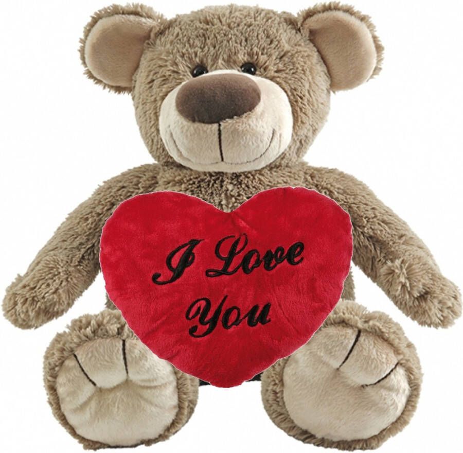 Happy Horse Valentijn Love cadeau set Knuffelbeer met rood Love you hartje 10 cm Knuffelberen