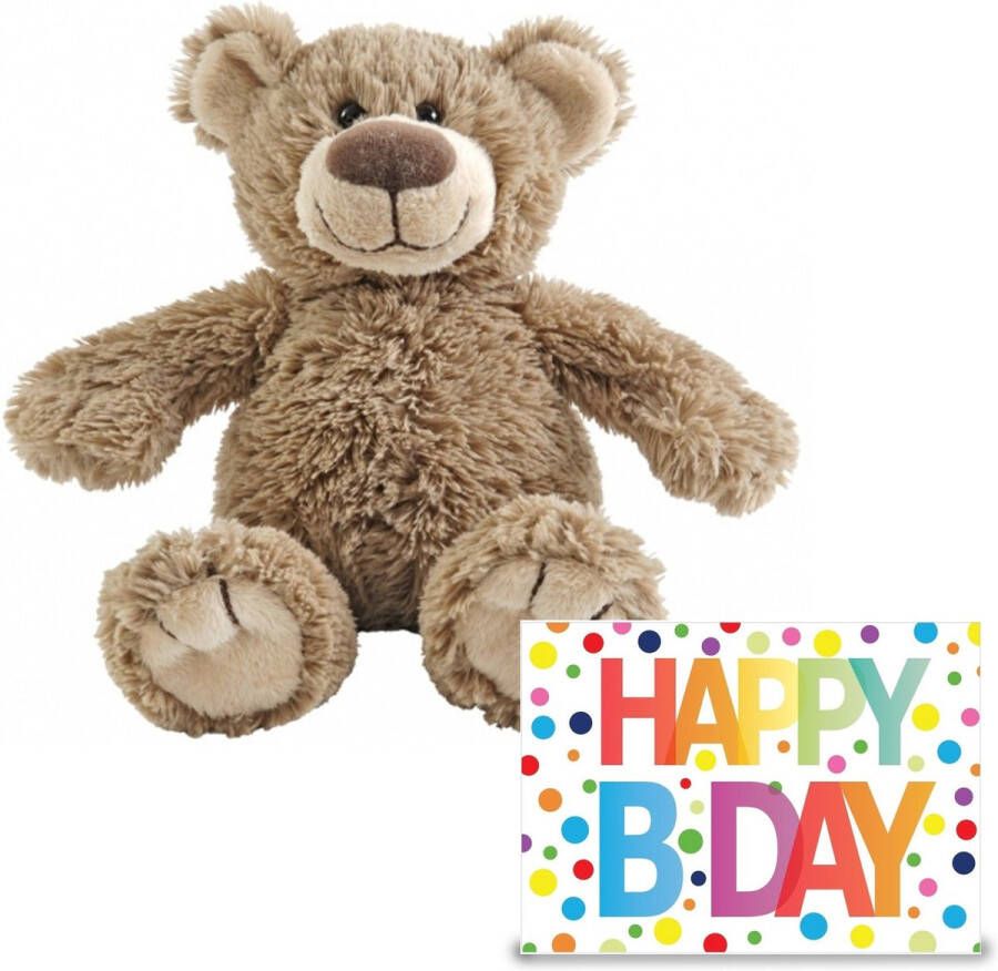 Happy Horse Verjaardag cadeau knuffelbeer 22 cm met XL Happy Birthday wenskaart Knuffelberen