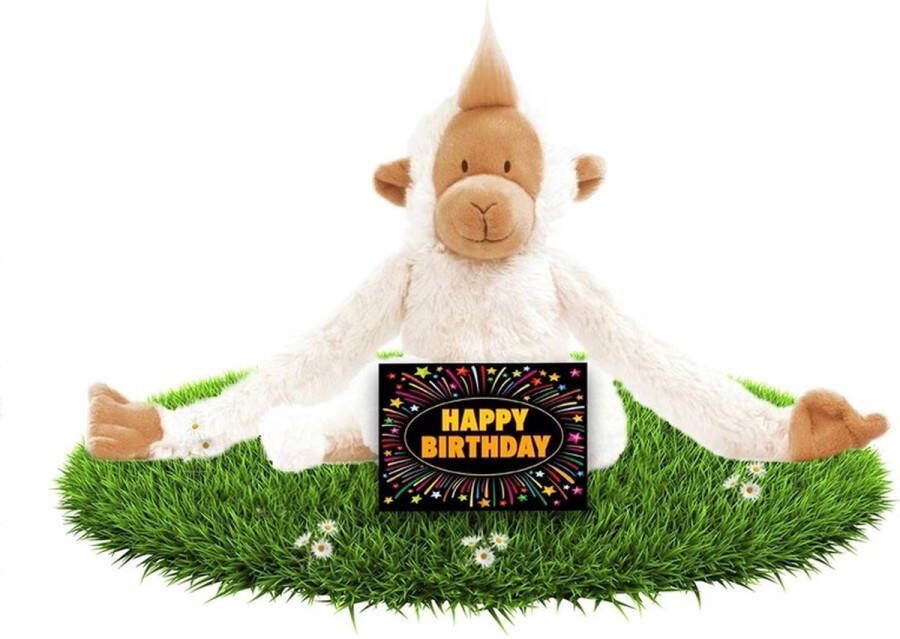 Happy Horse Verjaardag knuffel aapje 23 cm met gratis verjaardagskaart