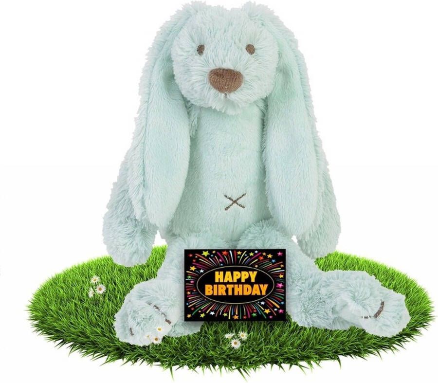 Happy Horse Verjaardag knuffel konijntje Richie mintgroen 28 cm incl. gratis verjaardagskaart
