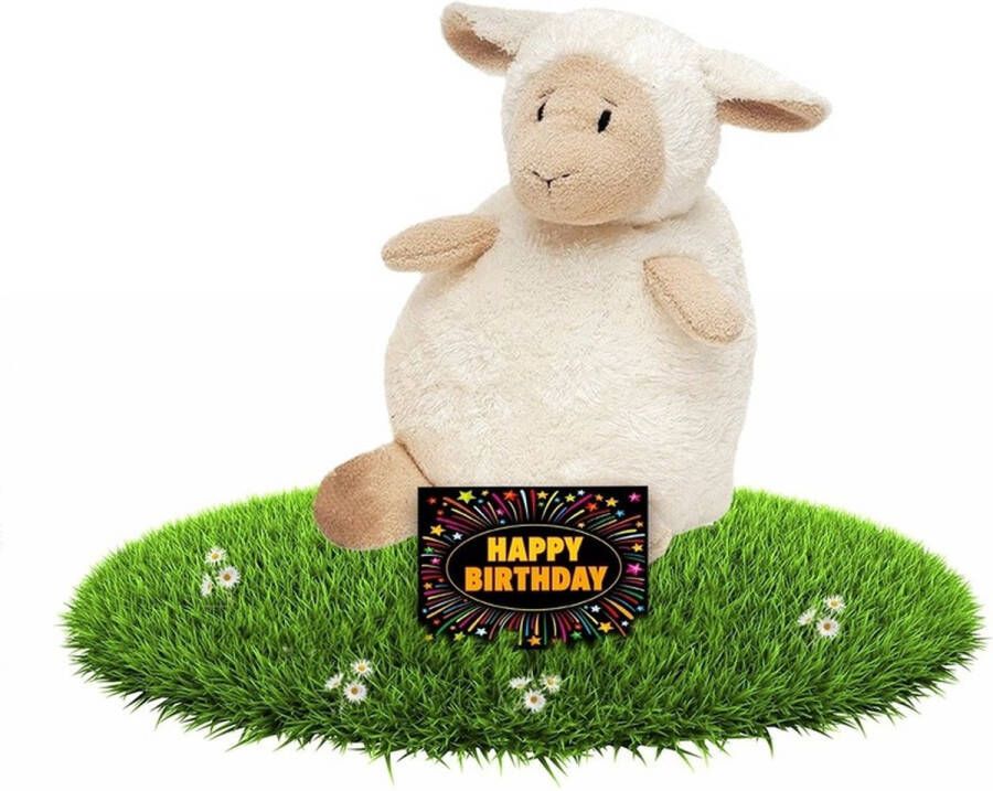 Happy Horse Verjaardagcadeau schapen knuffel beige 16 cm + gratis verjaardagskaart Knuffel boederijdieren