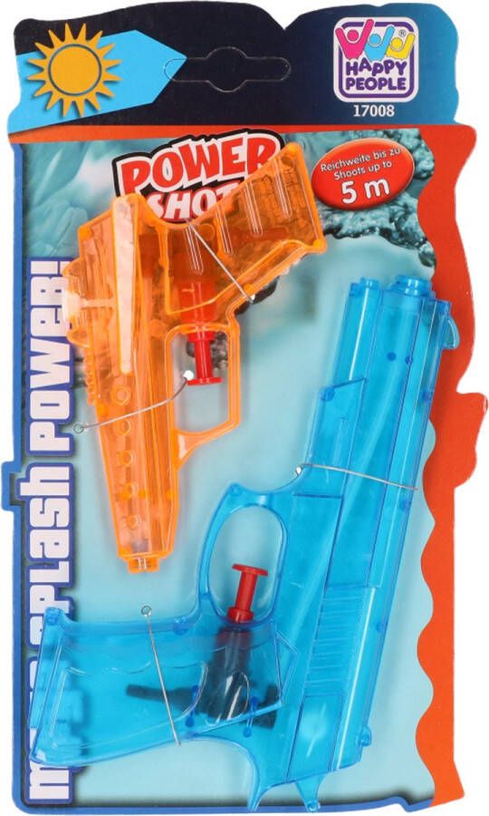 Happy People Waterpistool set 2x klein model 11 en 17 cm blauw oranje waterpistooltje Waterpistolen