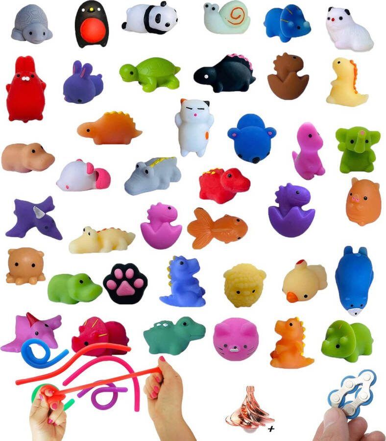 Happy shop store Mochi squishy Fidget toys Soft animal Mochies Antistress Siliconen multicolor 11 x Mochi + 2 x Monkey Noodle + Fidget Ketting Gift Pakket Totaal 14 Stuks!