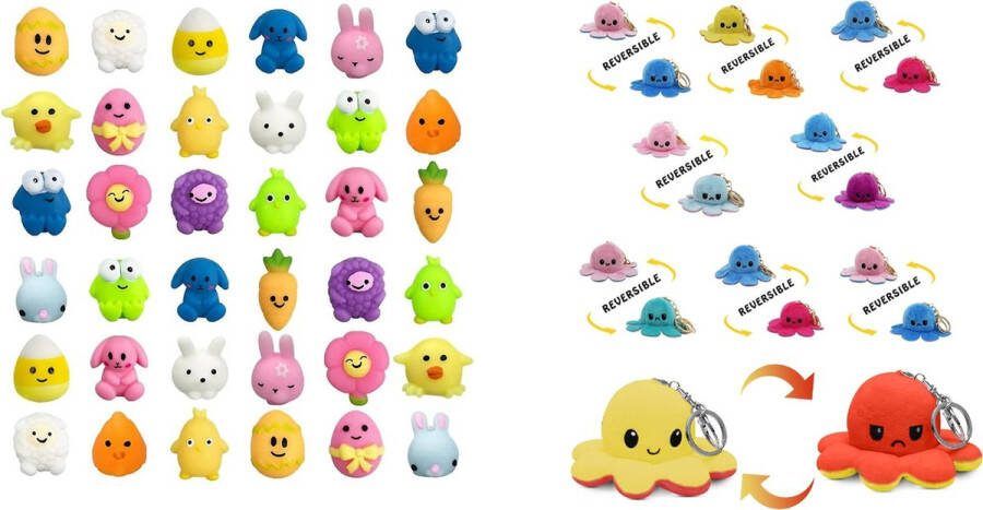 Happy shop store Mochi squishy Fidget toys Soft animal Mochies Antistress Siliconen multicolor 12 x Mochi + 2 x Mood Octopus Plushe knuffels sleutelhangers Gift Pakket FeestCadeau Antistress toys keychains Kantoor Onderweg Thuis