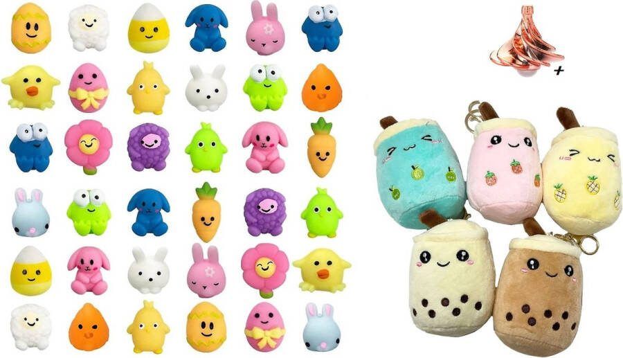 Happy shop store Mochi squishy Fidget toys Soft animal Mochies Antistress Siliconen multicolor 12 x Mochi + 2 x Bubble Boba Tea Plushe knuffels sleutelhangers + Fidget Gyroscoop Magico Gift Pakket FeestCadeau Antistress Kantoor Onderweg Thuis