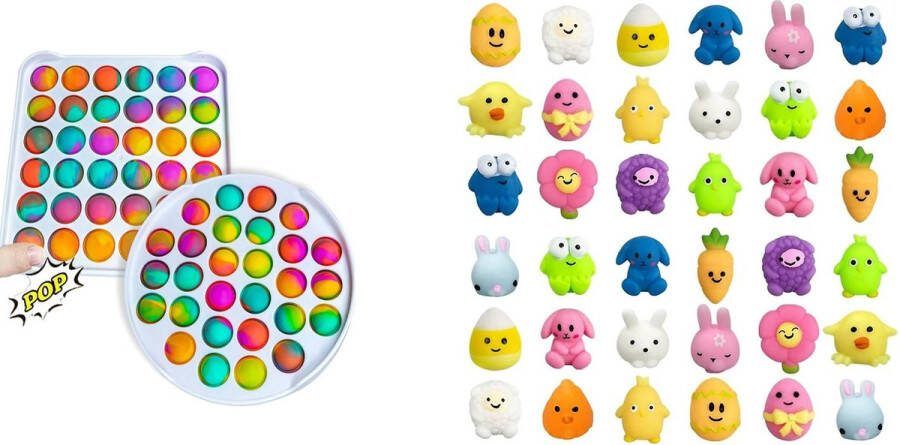 Happy shop store Mochi squishy Fidget toys Soft animal Mochies Antistress Siliconen multicolor 9 x Mochi + 1 x Hardcase Popit Rainbow mix kleuren Gift Pakket FeestCadeauTotaal 10 Stuks!