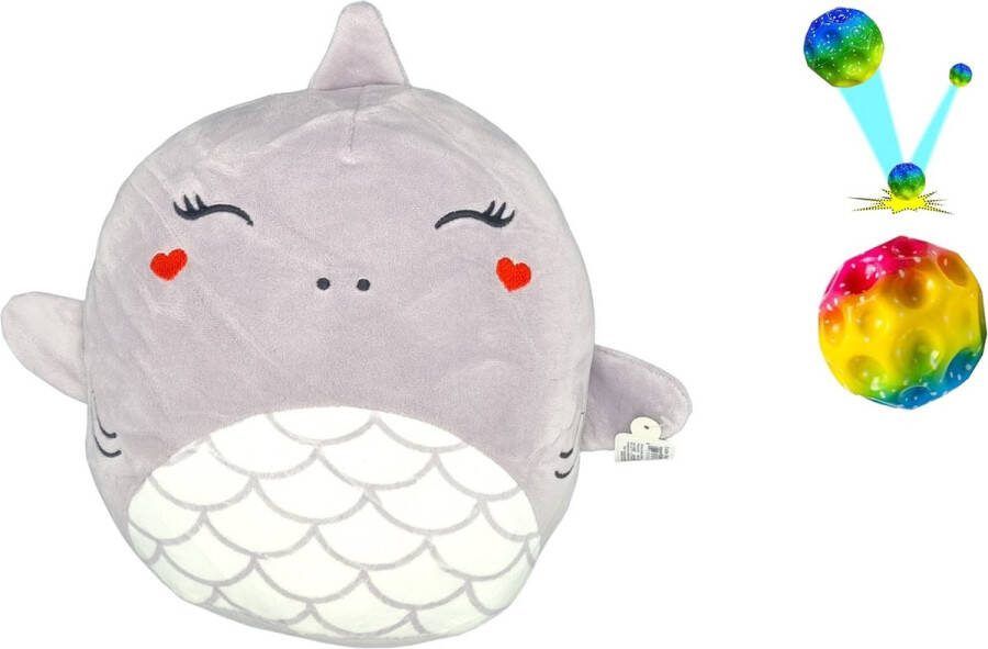 Happy shop store Squishy Kawaii knuffel inclusief moonball stuiter 2024 moon bal Nieuw Nasa Bal Vis Squish Knuffel Knuffels 19 cm tot 23 cm Moonball nieuw 2024 rainbow kleur met led