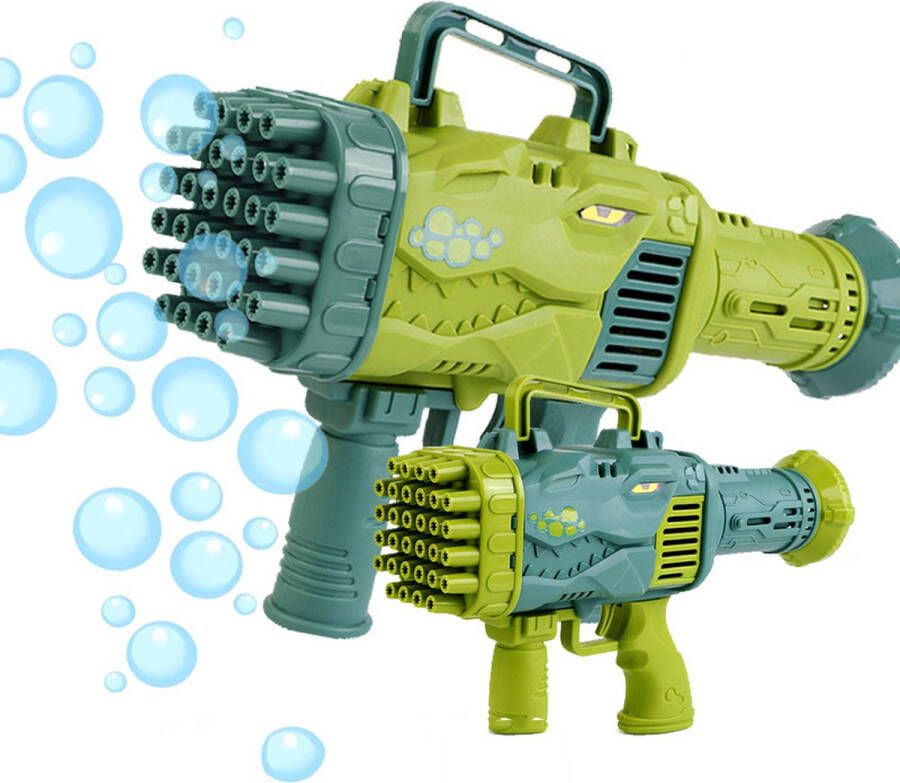 Happy Shopper Bellenblaas pistool Bellenblazer met vloeistof Bubble gun Bellenblaasmachine voor kinderen Speelgoed 32 gaten Groene dinosaurus