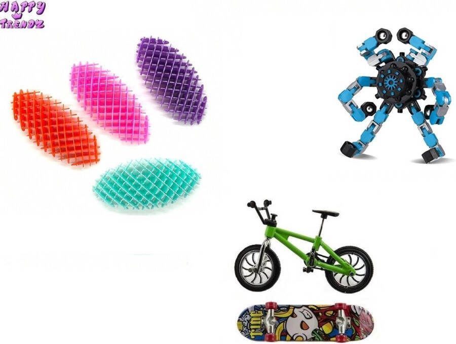Happy trendz 3 set fingertoys set Worm Fidget Toy Ontspanningsknijp Morphing Ontspanningsspeelgoed Bmx Skateboard fingerboard Wacky Track Spinner Ontspanningsartefact Creatief Speelgoed 2024 Nieuw Sensory Toy