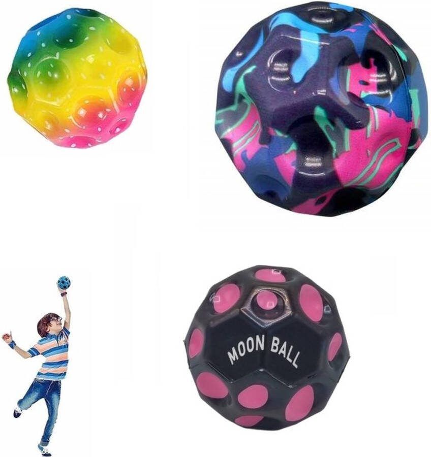 Happy trendz 3 Stuks Bounce Nasa Moon Ball ( MULTI KLEUREN ) Stuiter bal extreem krachtig Bouncing Ball Rainbow stuiter bal set van 3 Nieuw 2024- Fidget TOY SET VAN 3 DumpBin bal