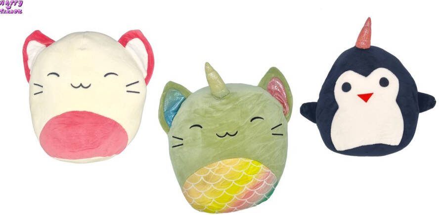 Happy trendz 3 stuks Squish Knuffel Kussens 19 23 cm Pluche knuffel 23 cm Ultrazacht Kawaii Knuffel Squish Kawaii Kussen squish kussens Pluche Kussen Kawai Cute pillow Schattige knuffels