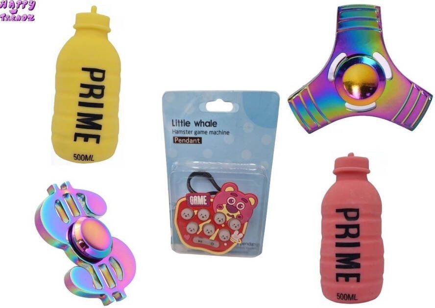 Happy trendz 5 x Top Fidget Toys Rainbow in Deluxe Box Whack a Mole hamster spel Fidget Toys Metaal Anti Stress Glow in the dark Squishy Foam Fidget Pad Hand Spinner Fingertop fidget spinner Regenboog