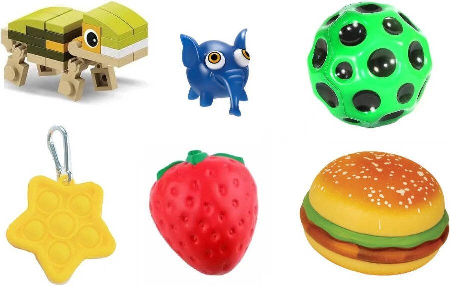 Happy trendz 6x Leuke Fidgets Speelgoed pakket Bricks bouwstenen Stress Knijp Bouwen -heerlijk anti stress toys knijp erop los