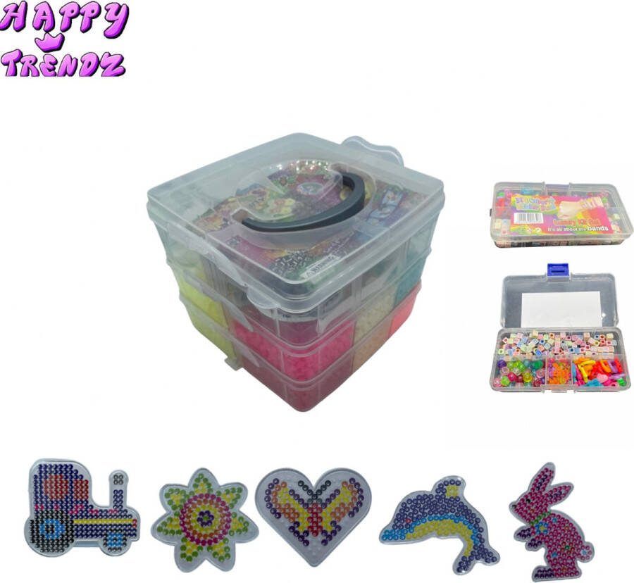 Happy trendz Complete Super Box met 3 lagen strijkkralen 12 kleuren Inclusief 2 luxury kit set Figuurkralen Kleikralen Klei Kralen Smiley Kralen Emoji