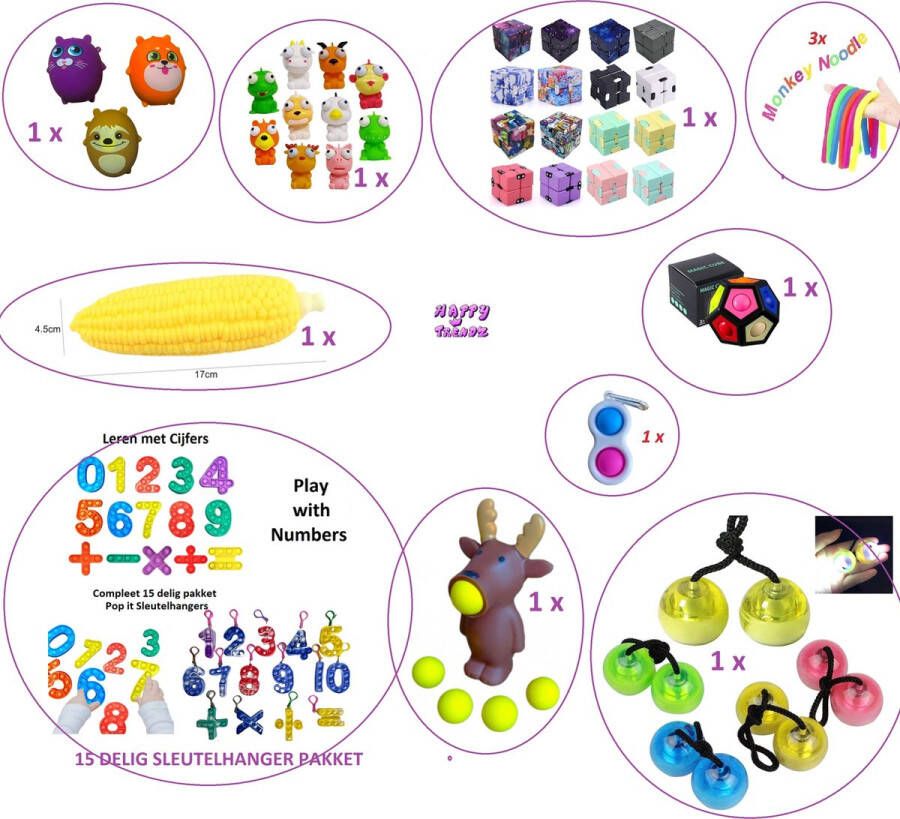 Happy trendz fidget toys pakket 26 Toys Set Fidget Cube Fidget Pop It mesh marble Noodle Squishy Bean Boon Best Seller Box