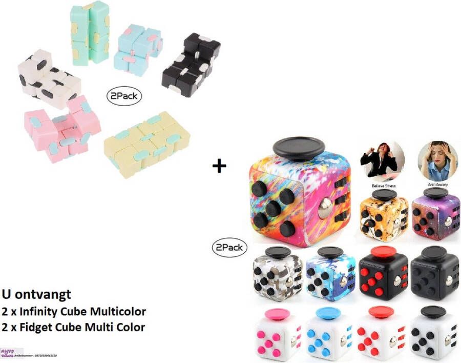 Happy trendz Fidget Toys Pakket 4-Delig Multi Color Tiy Diy Edition Pakket Top Fidgets Pakket 2 x Fidget Infinity Cube 2x Fidget multi color tik tok -Toppers