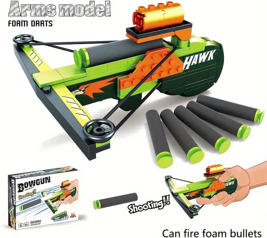 Happy trendz Bowgun Foam Bullets Build and Fight Eerst Bouwen dan spelen maak je eigen foam bowgun bouwstenen educatie inclusief 10 foam darts totaal 82 pcs om te bouwen alvorens te spelen leren