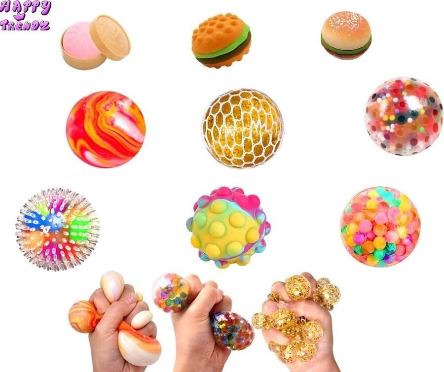 Happy trendz Squeeze Stress Ball Set (6 Stuks) Fidget Toys in Verschillende Kleuren Voor Kinderen & Volwassenen