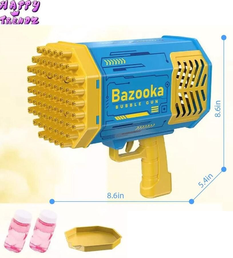 Happy trendz Supreme Fun: Bazooka Bellenblaas Blauwe Bellenblaaspistool met 69 Gaten Bubble Blaster met Lichteffecten Laser & Extra Navulling! Geniet van Mega Bellen en Actie! kleur Blauw