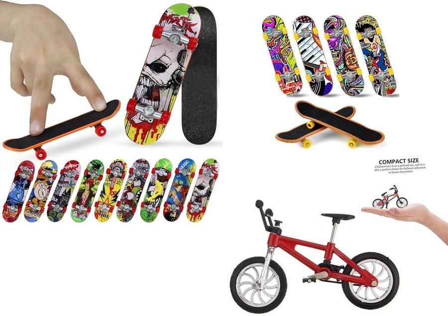 Happy trendz Vinger Skateboard 2 stuks Speelgoed Fingerboard Skate Set 1 x Mini BMX Fiets Finger BMX Fingertoys speelgoed Totaal 3 stuks geleverd 2x Skateboard 1 x BMX fiets