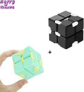 Happy trendz | Infinity Cube Zwart Wit Mint Geel 2 Stuks Fidget Cube Speelgoed & Hoogsensitiviteit HSP Stress Relief Kinderen Volwassenen