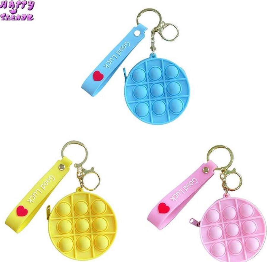 Happy trendz Pop it Sleutelhanger set van 3 Tasje Sleutelhanger fidget toys Keychain popit