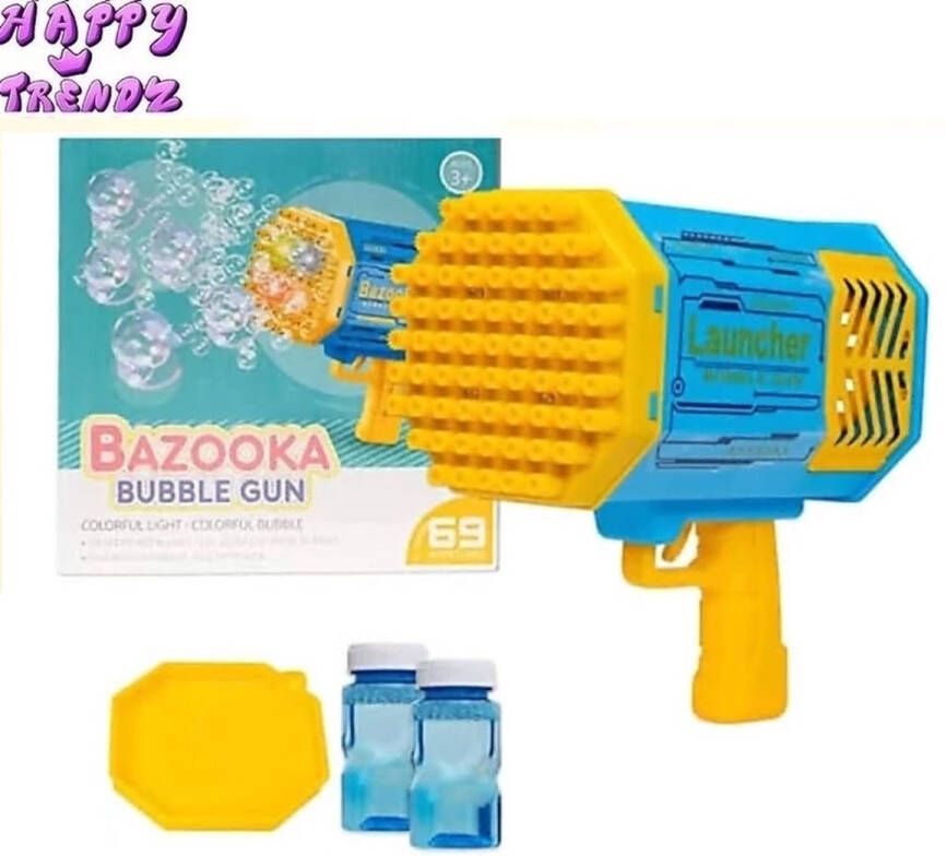 Happy trendz Supreme Fun: Bazooka Bellenblaas Blauwe Bellenblaaspistool met 69 Gaten Bubble Blaster met Lichteffecten Laser & Extra Navulling! Geniet van Mega Bellen en Actie! kleur Blauw