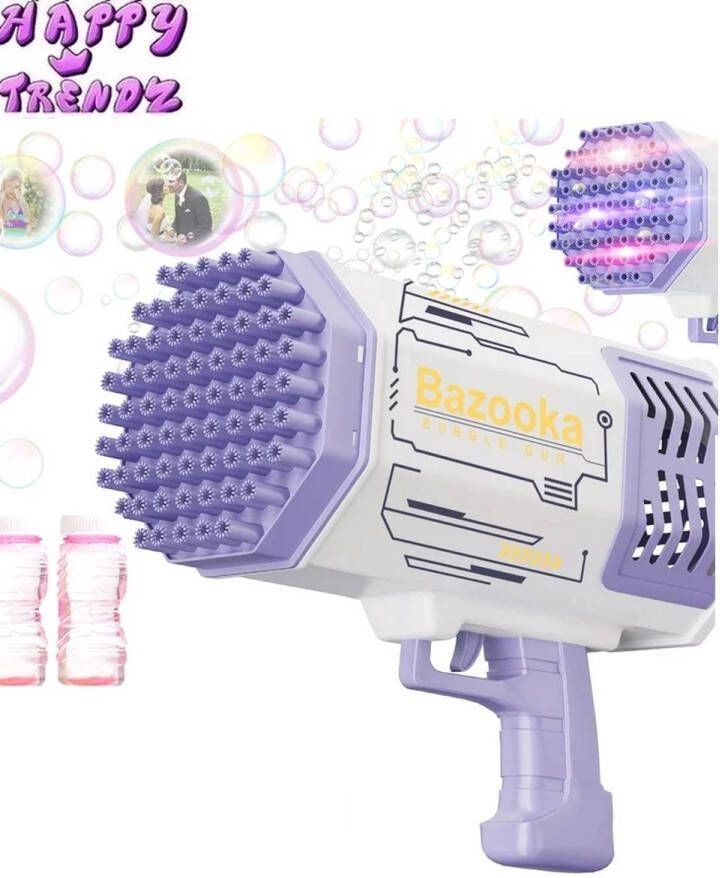 Happy trendz Supreme Fun: Bazooka Bellenblaas Paarse Bellenblaaspistool met 69 Gaten Bubble Blaster met Lichteffecten Laser & Extra Navulling! Geniet van Mega Bellen en Actie! kleur Paars