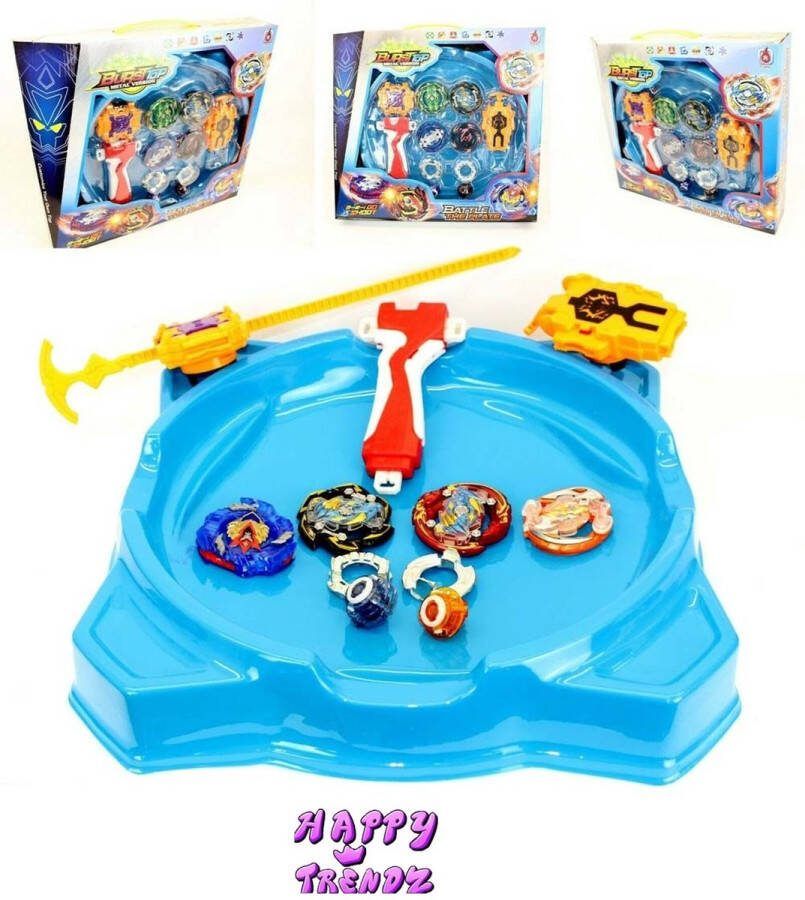 Happy trendz Tol BurstTop Feestpakket spintollen Arena Battle Blade Inclusief Launchers Deluxe Pakket met arena Burst 4 stuks Deluxe Pakket 4 Stuks Tollen Burst Evolution- Gyro