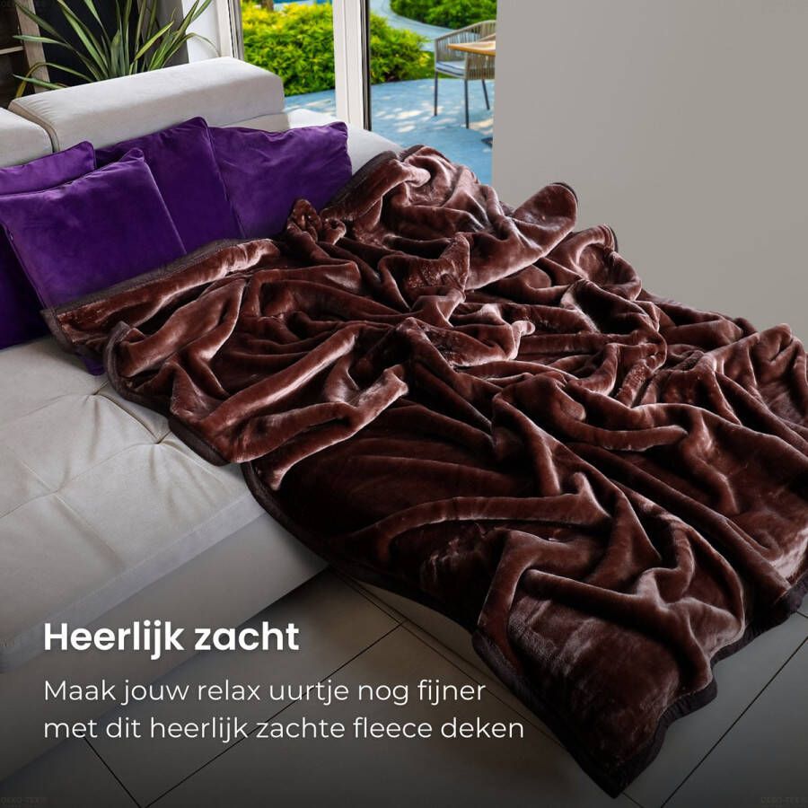 HappyBed 150x200 cm Bruin Fleece deken Heerlijk zacht fleece plaid Warmte deken Woon deken Bankhoes Sprei deken