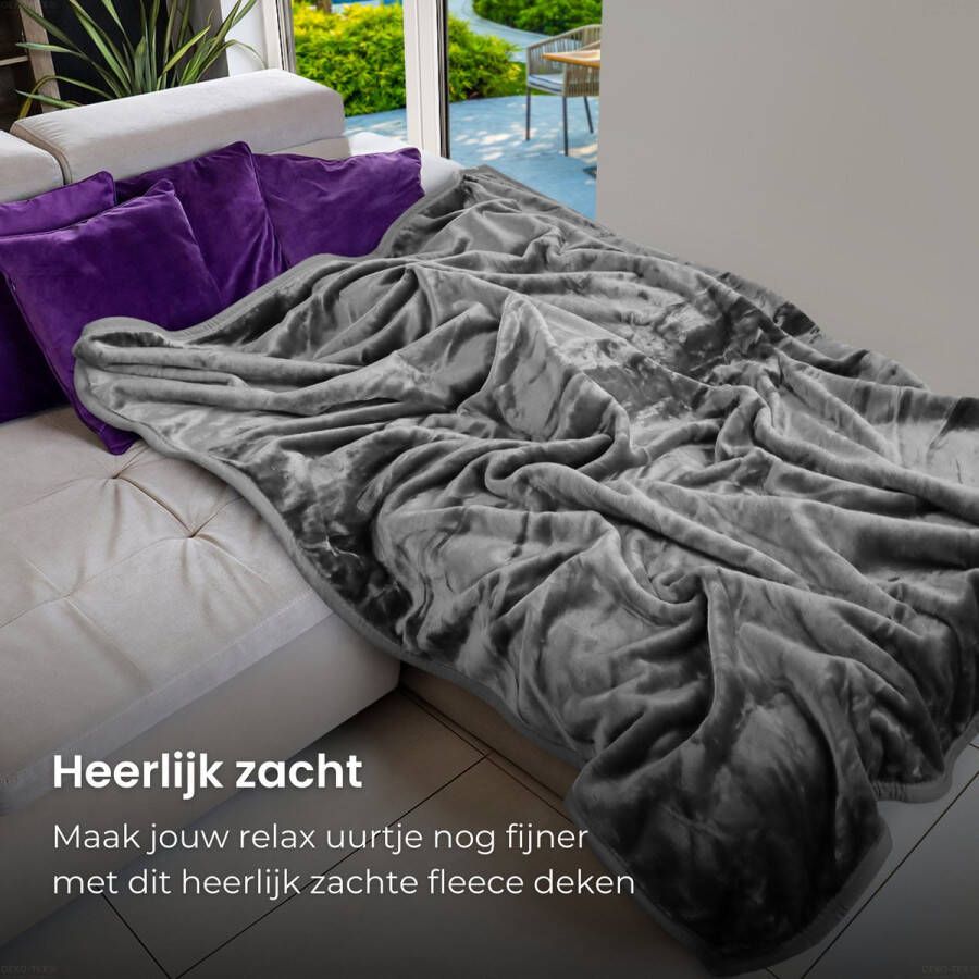 HappyBed 150x200 cm Grijs Fleece deken Heerlijk zacht fleece plaid Warmte deken Woon deken Bankhoes Sprei deken