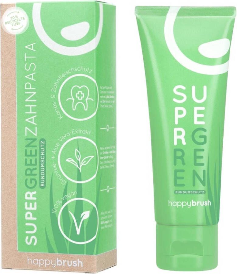 Happybrush Super Green tandpasta 75 ml Met groene thee extract en aloë vera Anti-tandplak tandpasta Anti tandplak Happy Brush Supergreen Zahnpasta Vegan