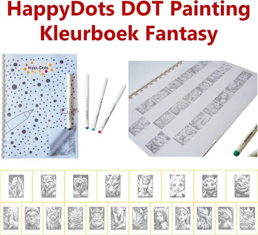 HappyDots DOT Painting Kleurboek Fantasy 20 stippelschilderijen