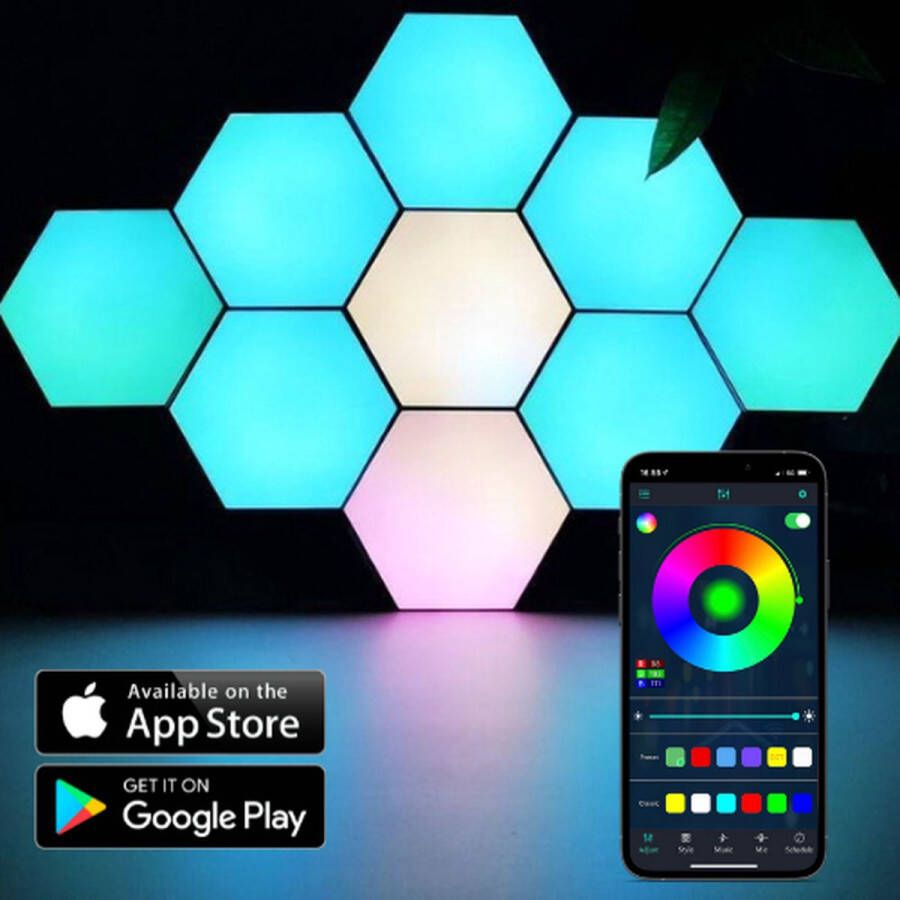 HappyLEDS Hexagon LED Lights App Wandlamp Binnen – RGB LED Verlichting Gaming Accesoires – Hexagon LED Panelen 6 Stuks Schoencadeautjes Sinterklaas