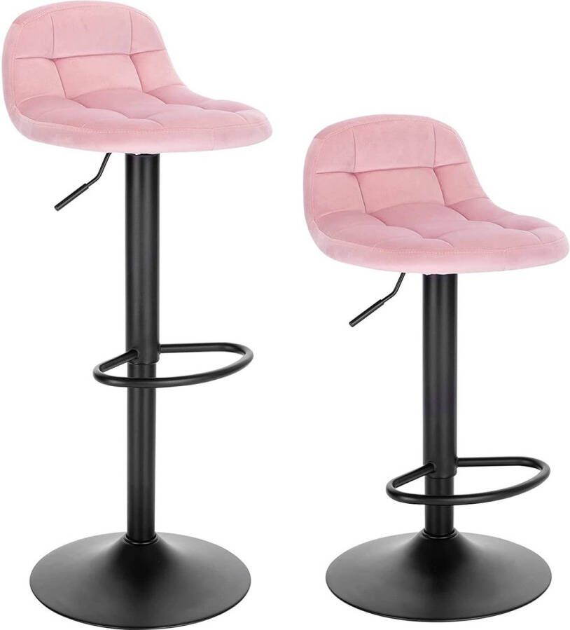 Happyment Barkrukken Ziva Met rugleuning Barstoelen ergonomisch Keuken Roze Verstelbaar in hoogte Set van 2 Zithoogte 62-83cm Velvet