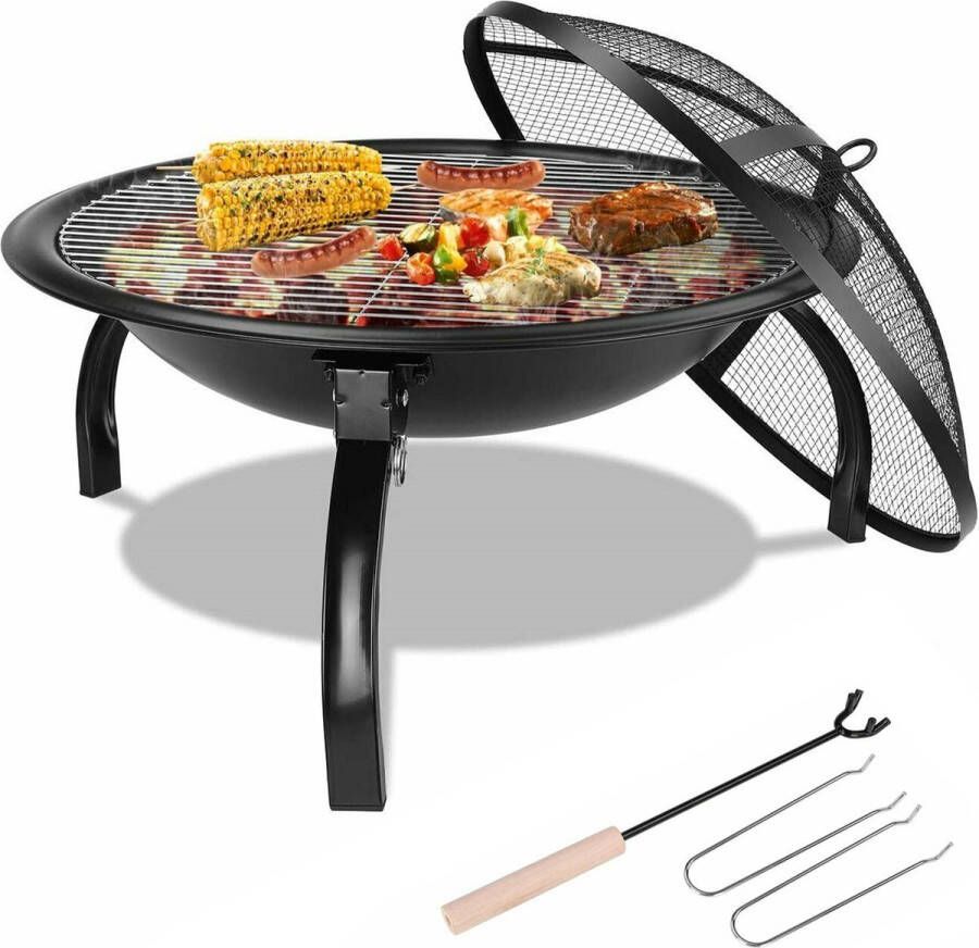 Happyment BBQ vuurkorf deluxe 2 in 1 Ook voor BBQ Vuurpit buiten Met Vonkenscherm Metaal