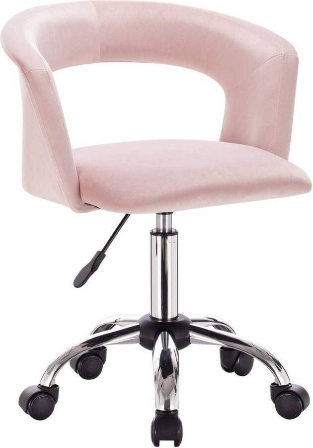 Happyment Bureaustoel deluxe op wielen Velvet Voor volwassenen Roze Ergonomische bureaustoel In hoogte verstelbaar