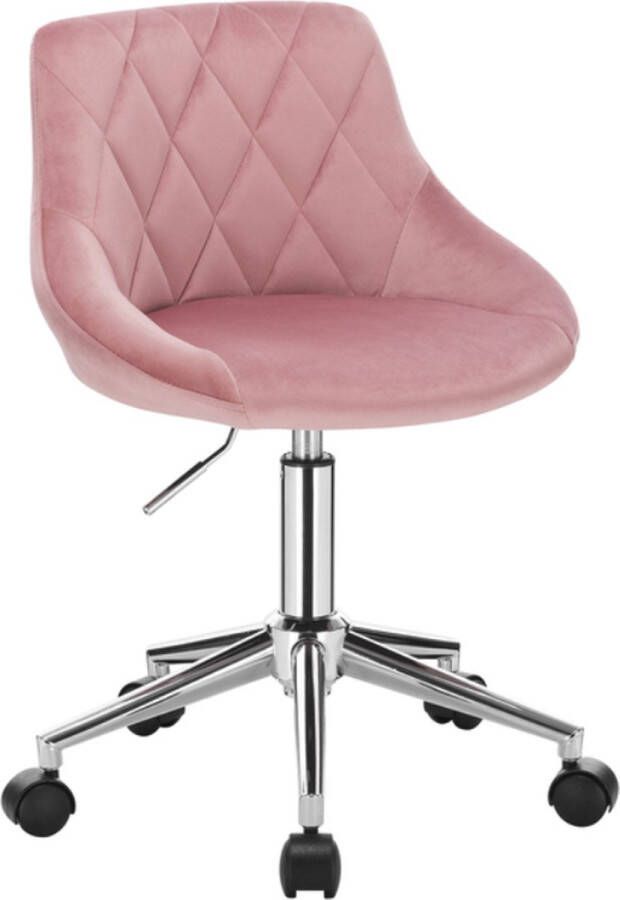 Happyment Bureaustoel deluxe Voor volwassenen Roze Op wielen Ergonomische bureaustoel Velvet In hoogte verstelbaar