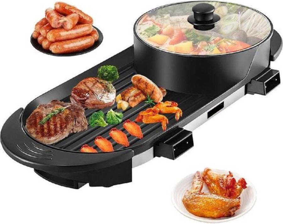 Happyment Elektrische BBQ Pan Hotpot Electrisch Koreaanse BBQ Korean Grill Party Pan Anti Aanbak