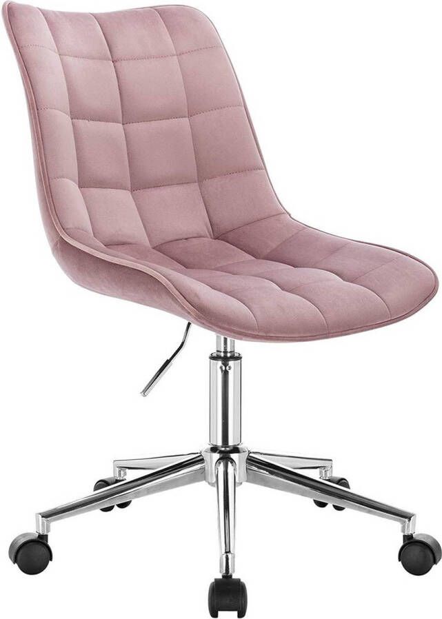 Happyment Ergonomische Bureaustoel Velvet Op wielen Bureaustoel voor volwassenen Roze In hoogte verstelbaar