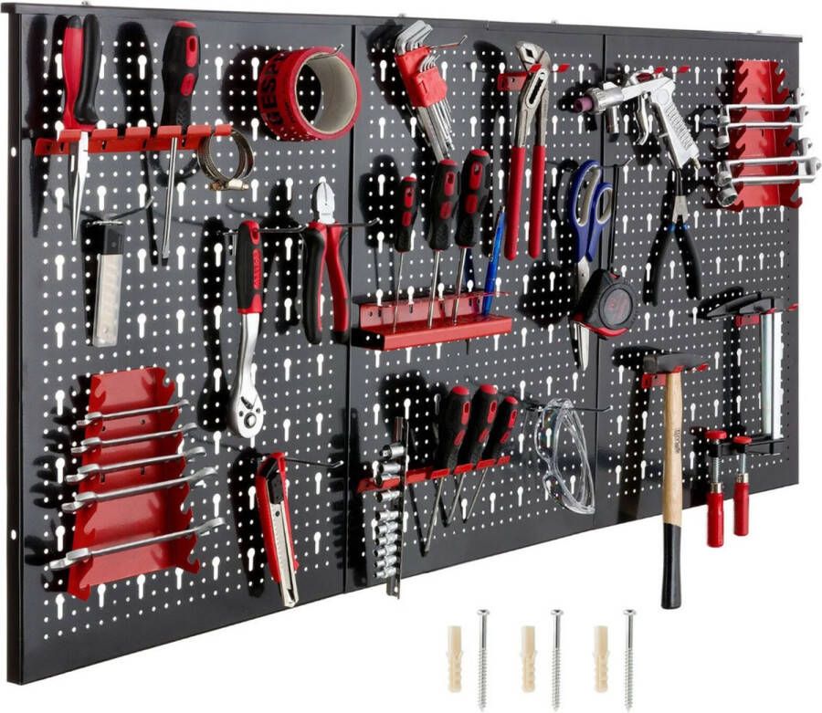 Happyment Gereedschapswand Deluxe 17-delige gereedschapshouder Gereedschapsbord Aluminium wandrek 120x60cm