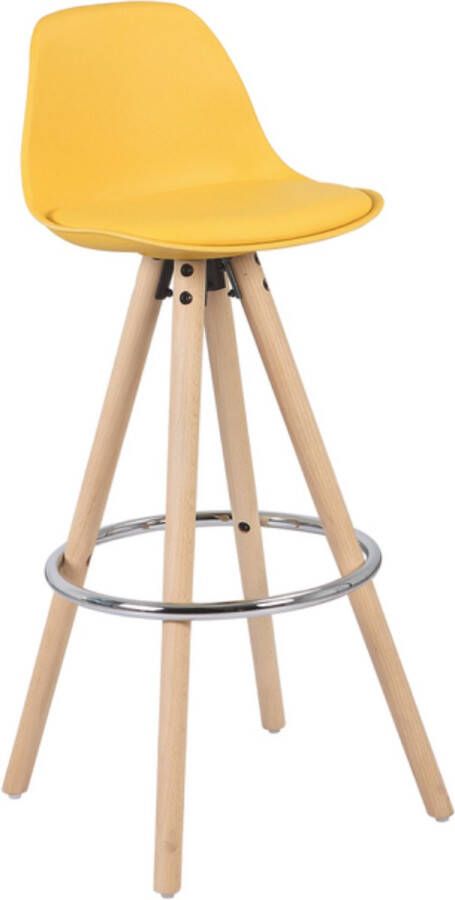 Happyment Hoge Barkruk Zizi Zithoogte 75cm Geel Set van 1 Keuken Barstoelen Met rugleuning Kunstleer Bruin frame